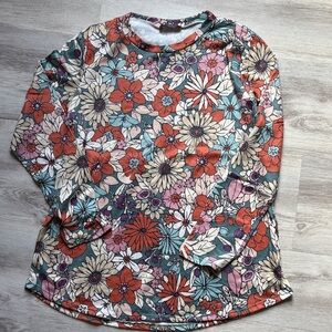Long Sleeve Floral Tee in Rust & Teal